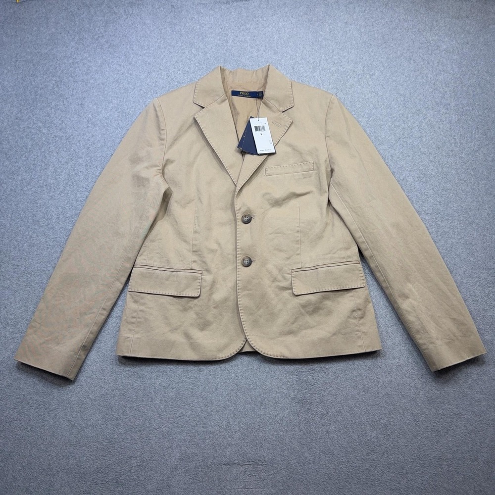 Polo Ralph Lauren Blazer Womens 8 Beige Cotton Twill Two Button Jacket Lined
